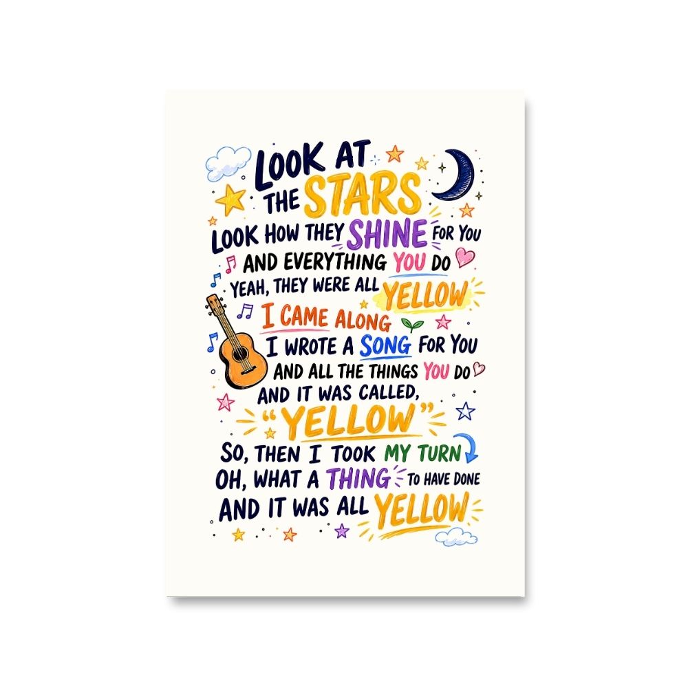 coldplay yellow scribbles poster wall art buy online india the banyan tee tbt 8 x 10 