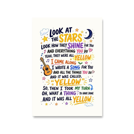 coldplay yellow scribbles poster wall art buy online india the banyan tee tbt 8 x 10 