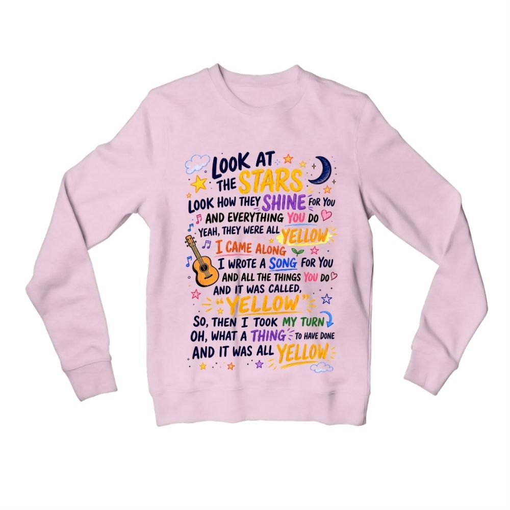 coldplay yellow scribbles sweatshirt upper winterwear music band buy online india the banyan tee tbt men women girls boys unisex baby pink 