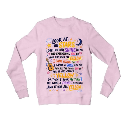 coldplay yellow scribbles sweatshirt upper winterwear music band buy online india the banyan tee tbt men women girls boys unisex baby pink 