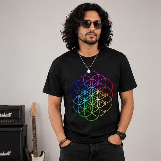 coldplay inspired flower of life t-shirt music band buy online india the banyan tee tbt men women girls boys unisex black