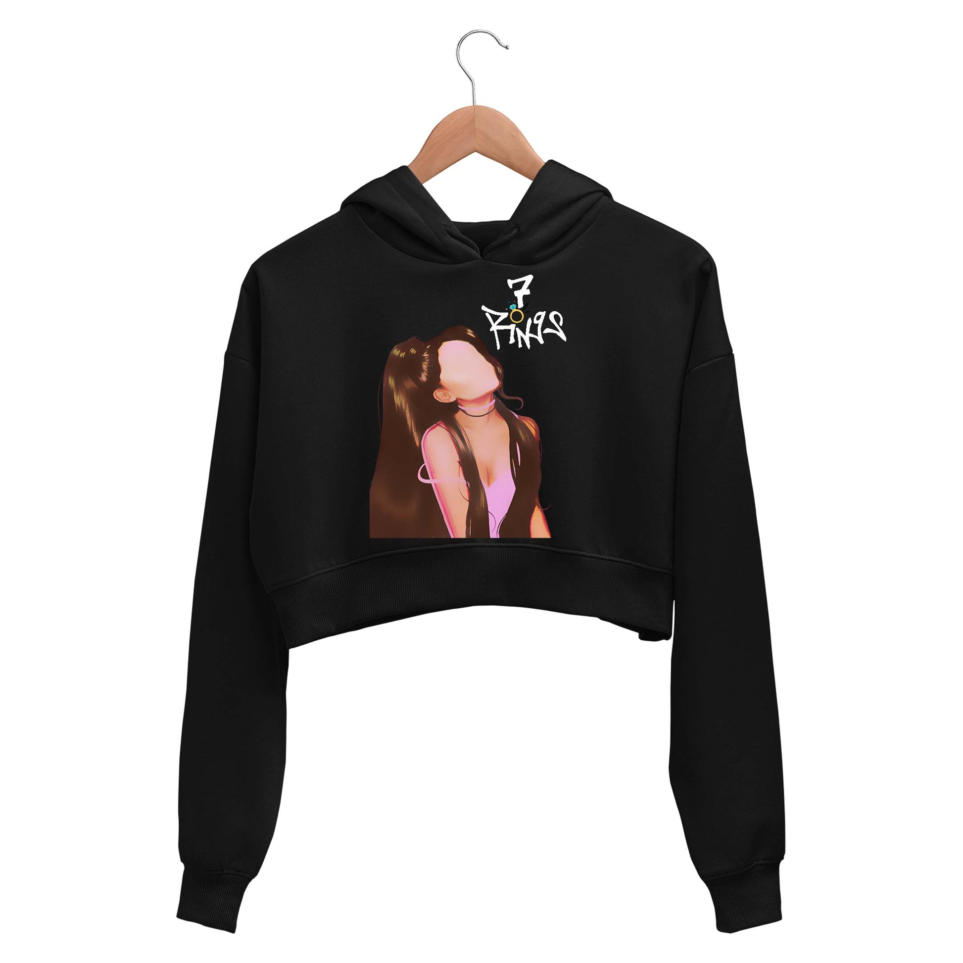 ariana grande 7 rings crop hoodie hooded sweatshirt upper winterwear music band buy online india the banyan tee tbt men women girls boys unisex black