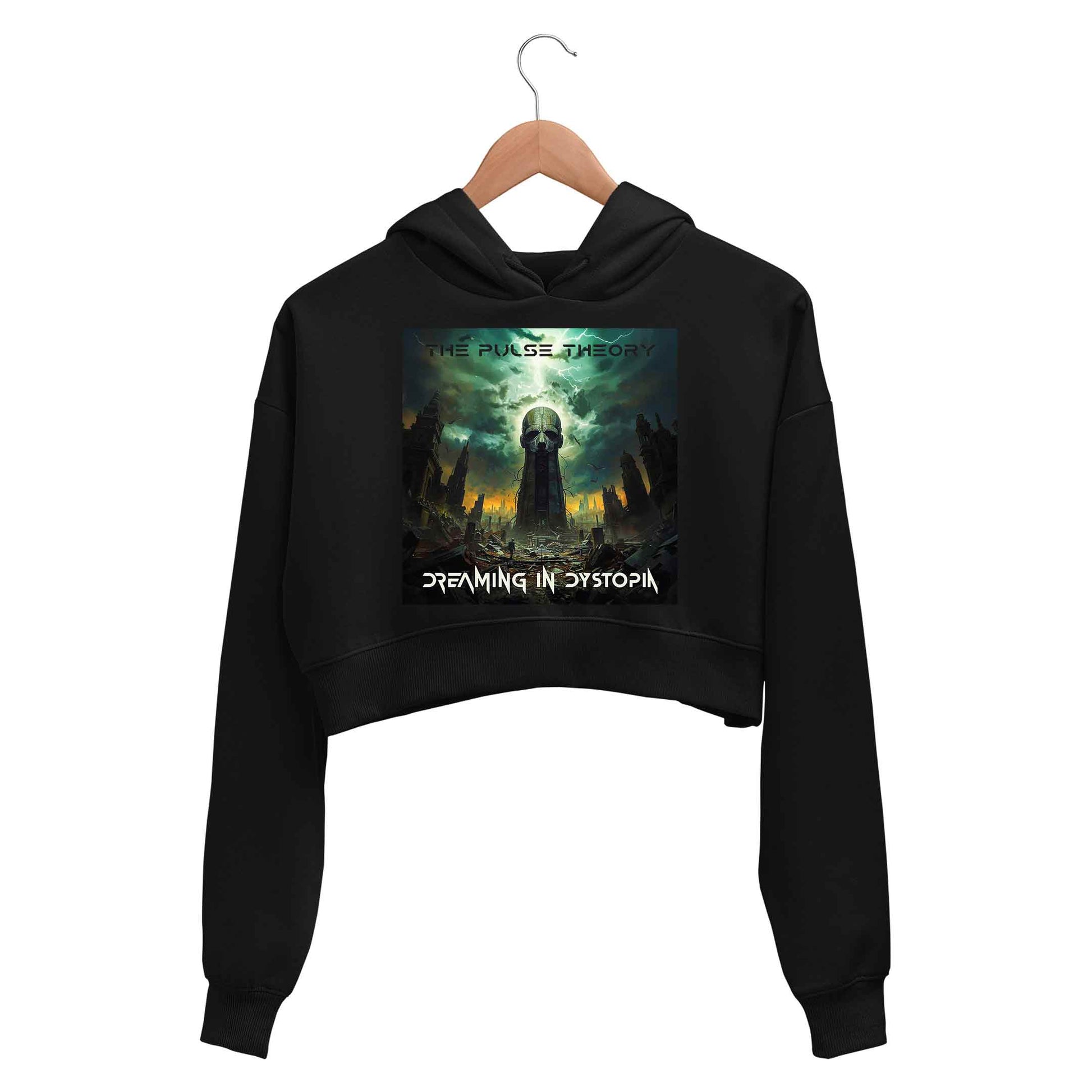 prog encounters dreaming in dystopia crop hoodie hooded sweatshirt upper winterwear music band buy online india the banyan tee tbt men women girls boys unisex black
