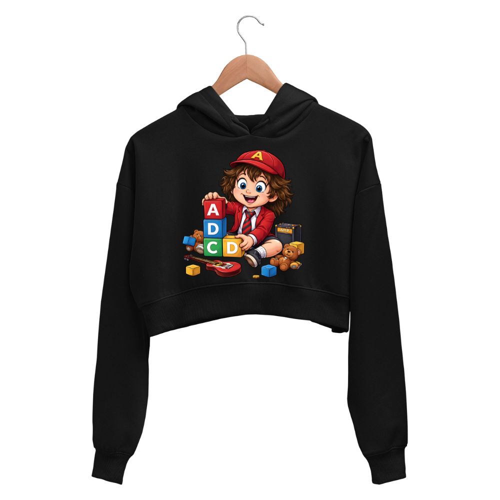ac/dc back in blocks crop hoodie hooded sweatshirt upper winterwear music band buy online india the banyan tee tbt men women girls boys unisex black 