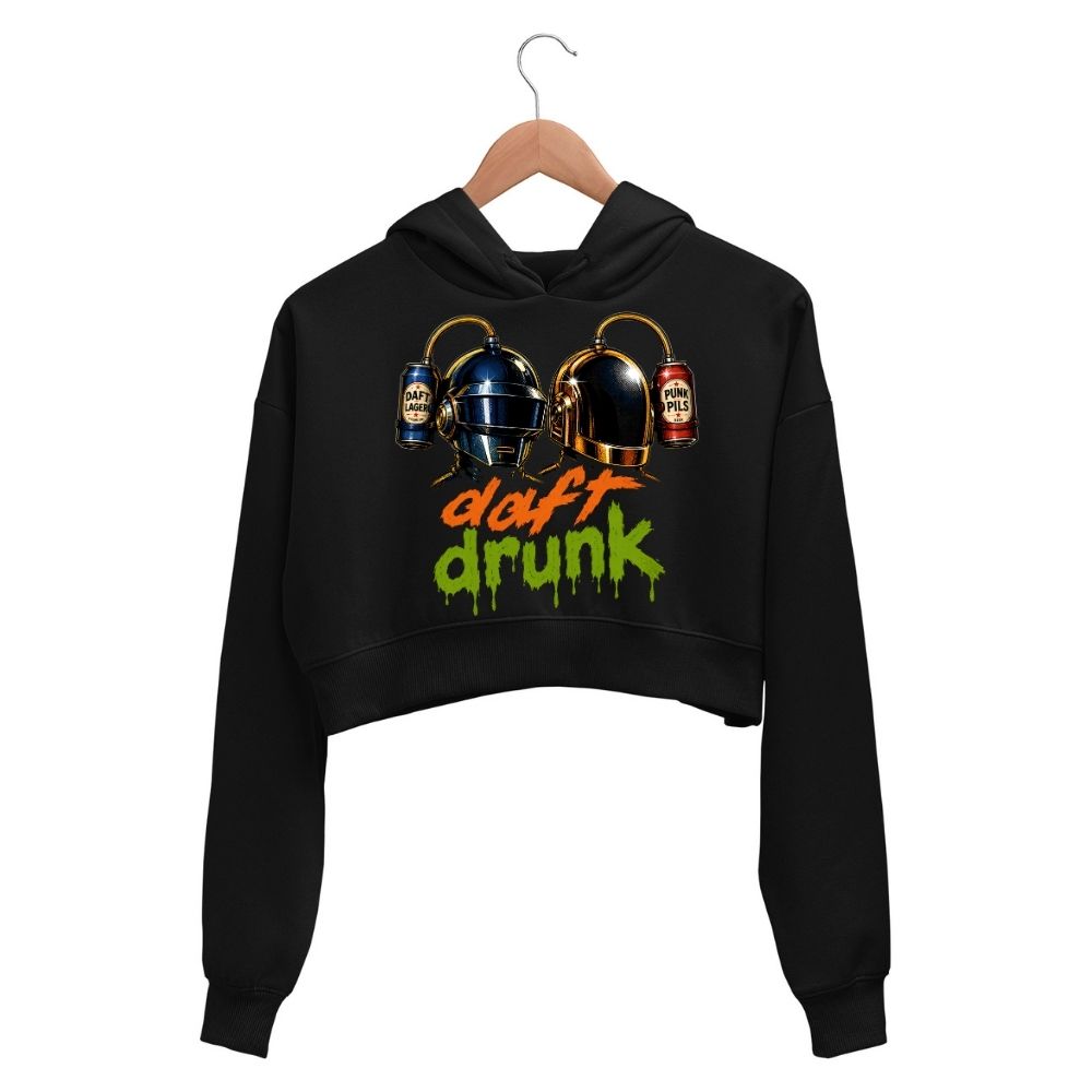 daft punk daft drunk crop hoodie hooded sweatshirt upper winterwear music band buy online india the banyan tee tbt men women girls boys unisex black 