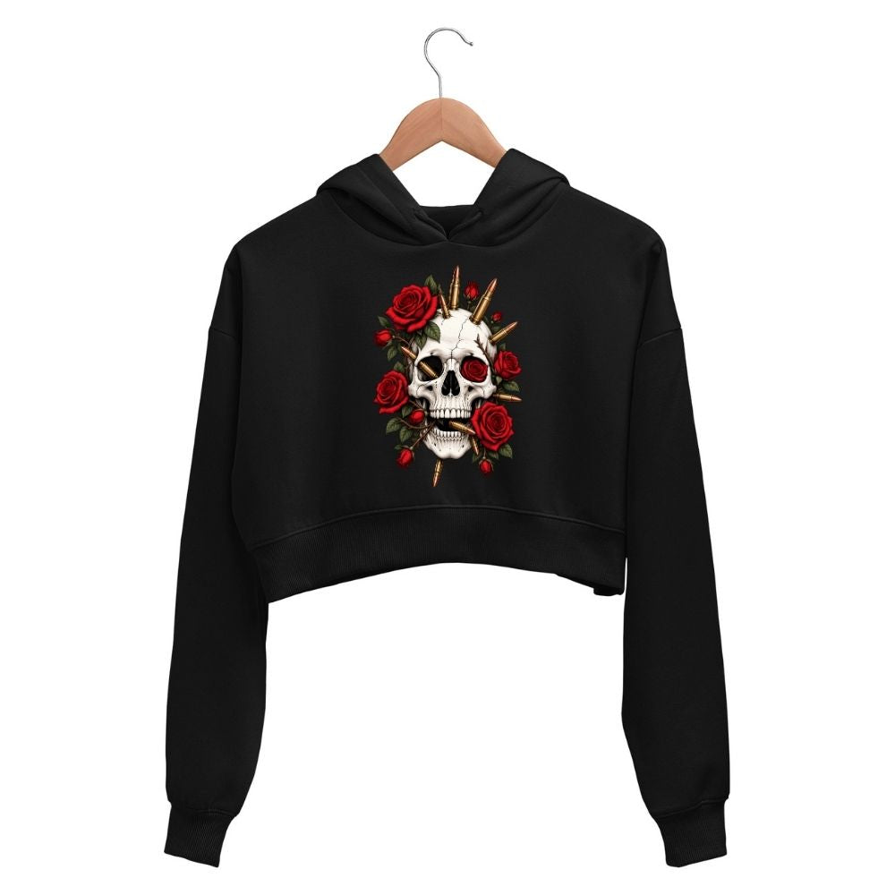 guns n' roses bullet bloom crop hoodie hooded sweatshirt upper winterwear music band buy online india the banyan tee tbt men women girls boys unisex black 