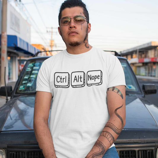 graphic ctrl alt nope t-shirt printed graphic stylish buy online india the banyan tee tbt men women girls boys unisex white 