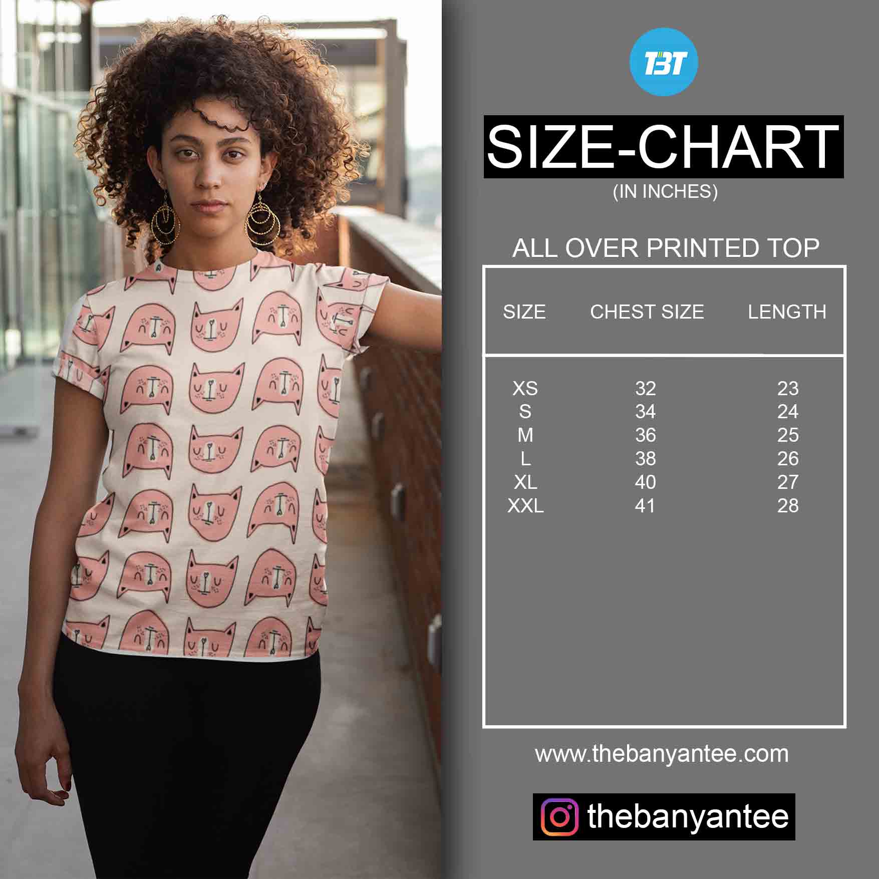 Custom All Over Printed Top The Banyan Tee Size Chart