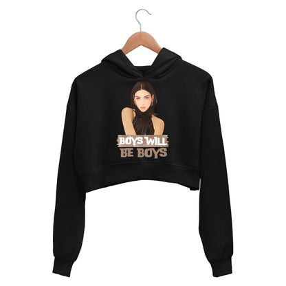 dua lipa boys will be boys crop hoodie hooded sweatshirt upper winterwear music band buy online india the banyan tee tbt men women girls boys unisex black