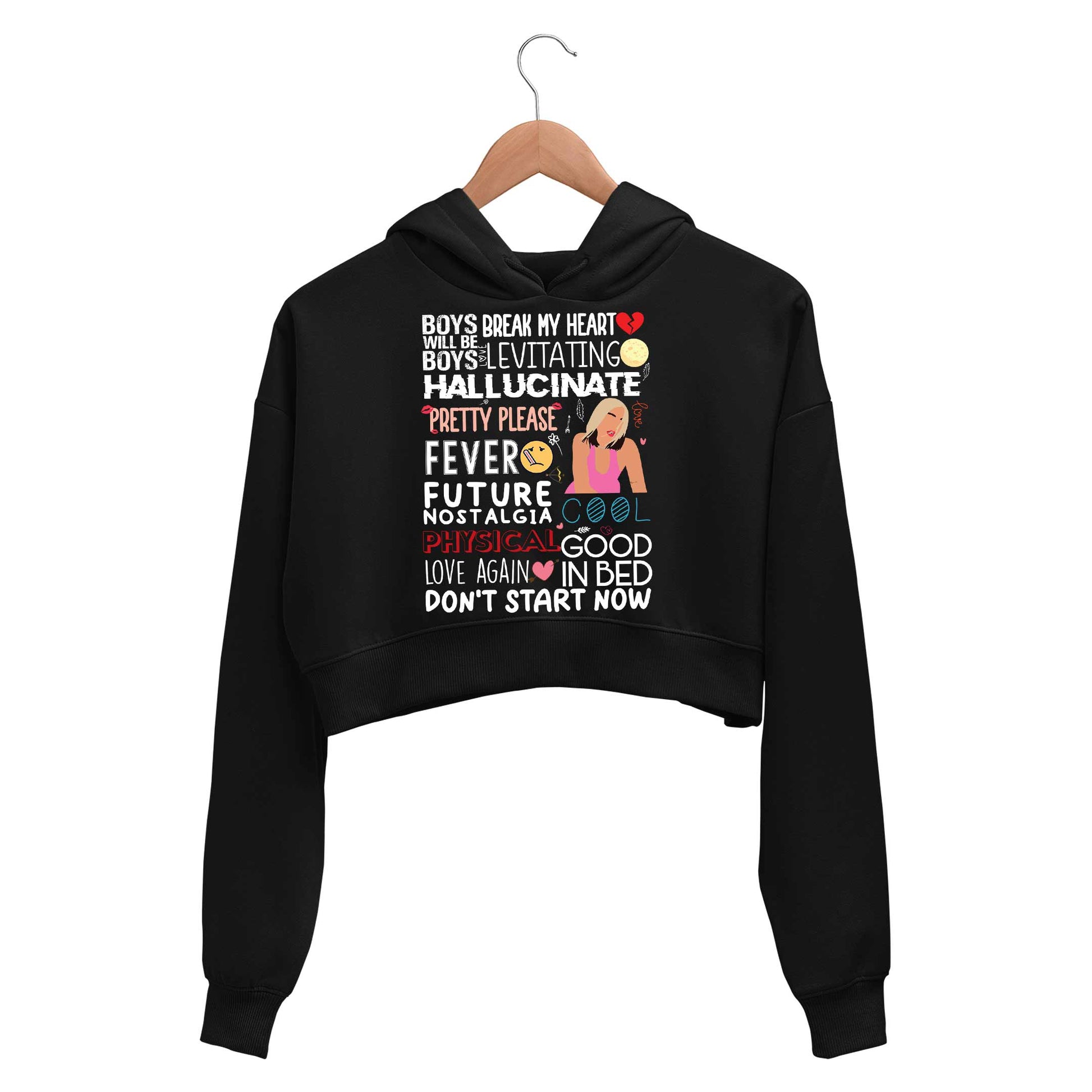 dua lipa dua's discography crop hoodie hooded sweatshirt upper winterwear music band buy online india the banyan tee tbt men women girls boys unisex black