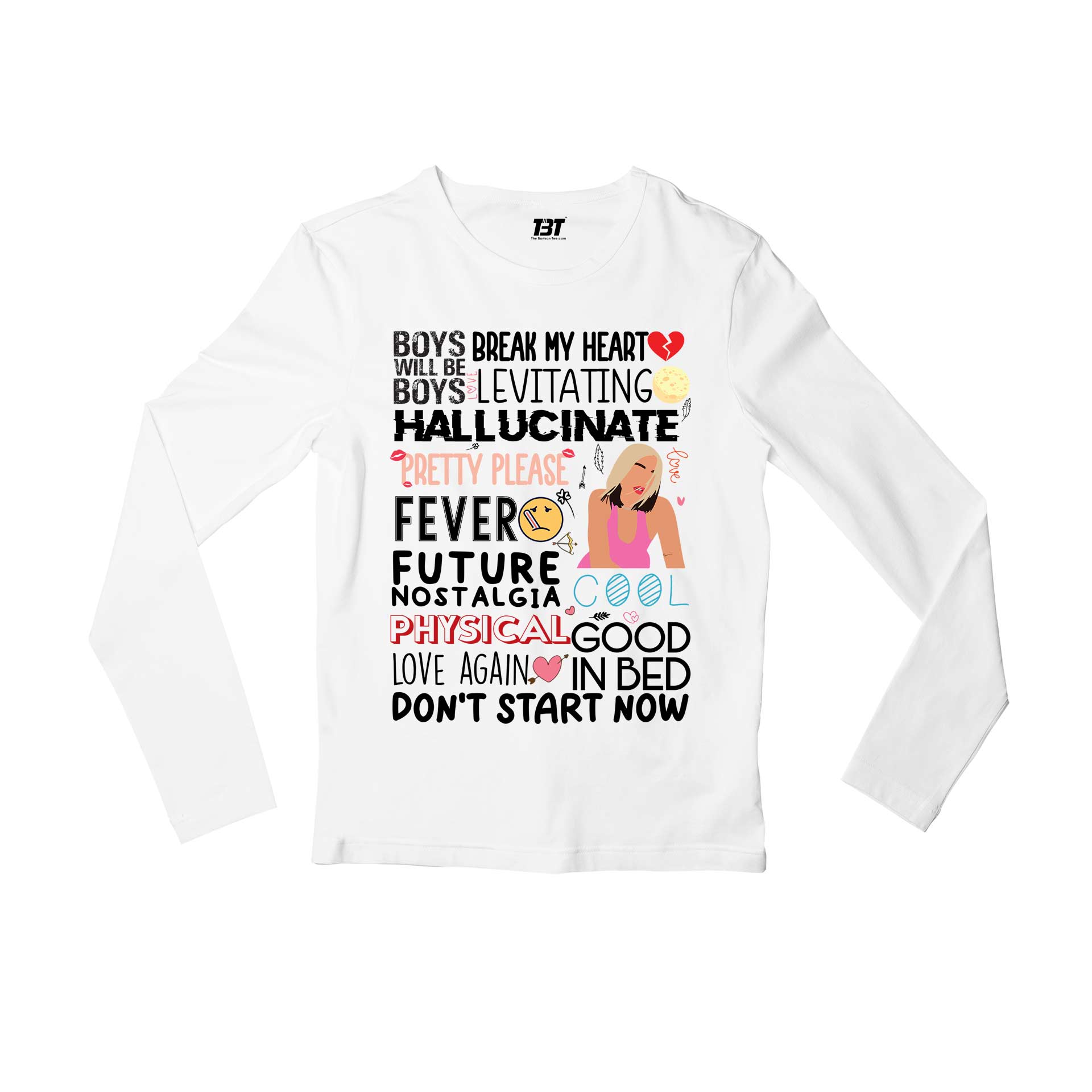 dua lipa dua's discography full sleeves long sleeves music band buy online india the banyan tee tbt men women girls boys unisex white 