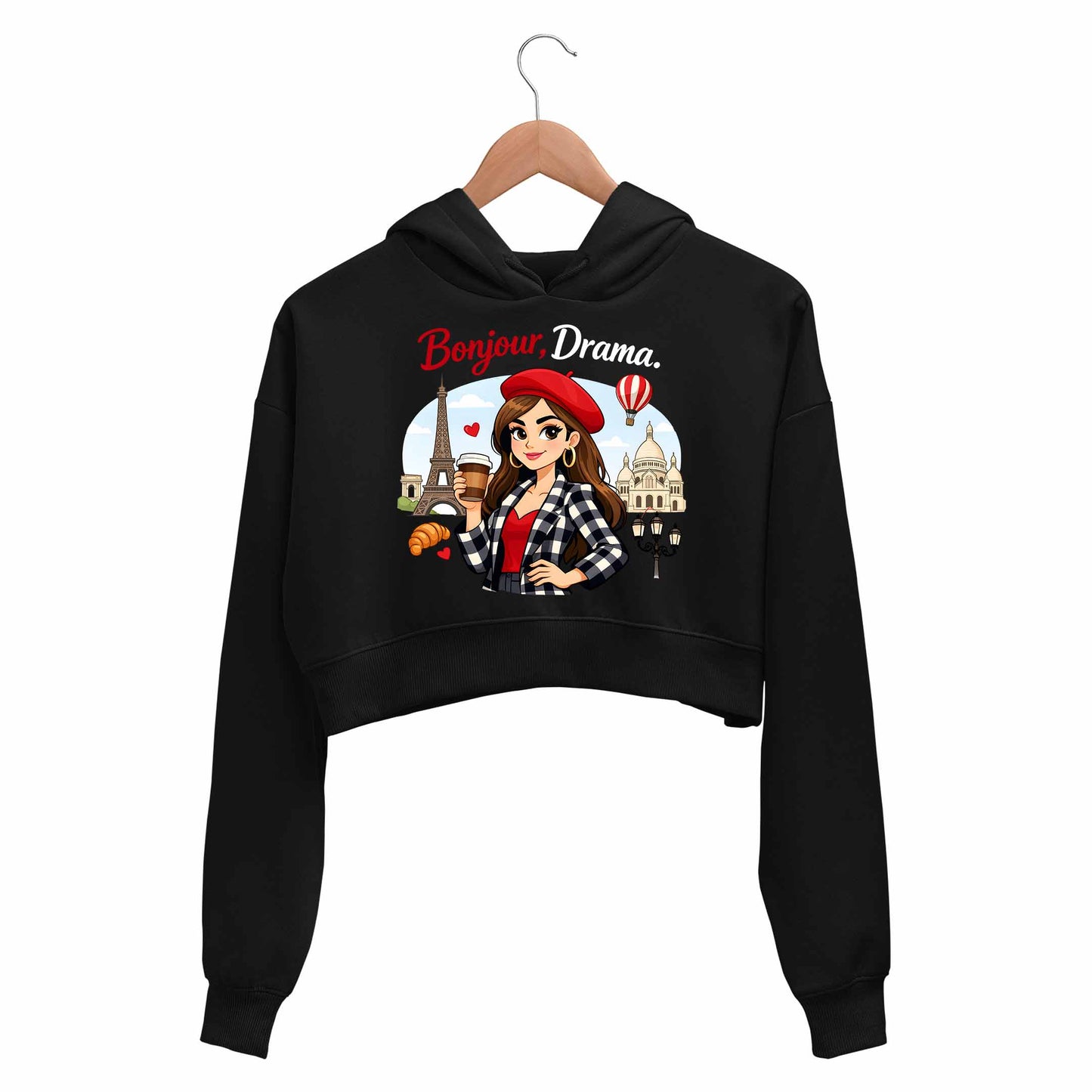 emily in paris bonjour drama crop hoodie hooded sweatshirt upper winterwear tv & movies buy online india the banyan tee tbt men women girls boys unisex black 