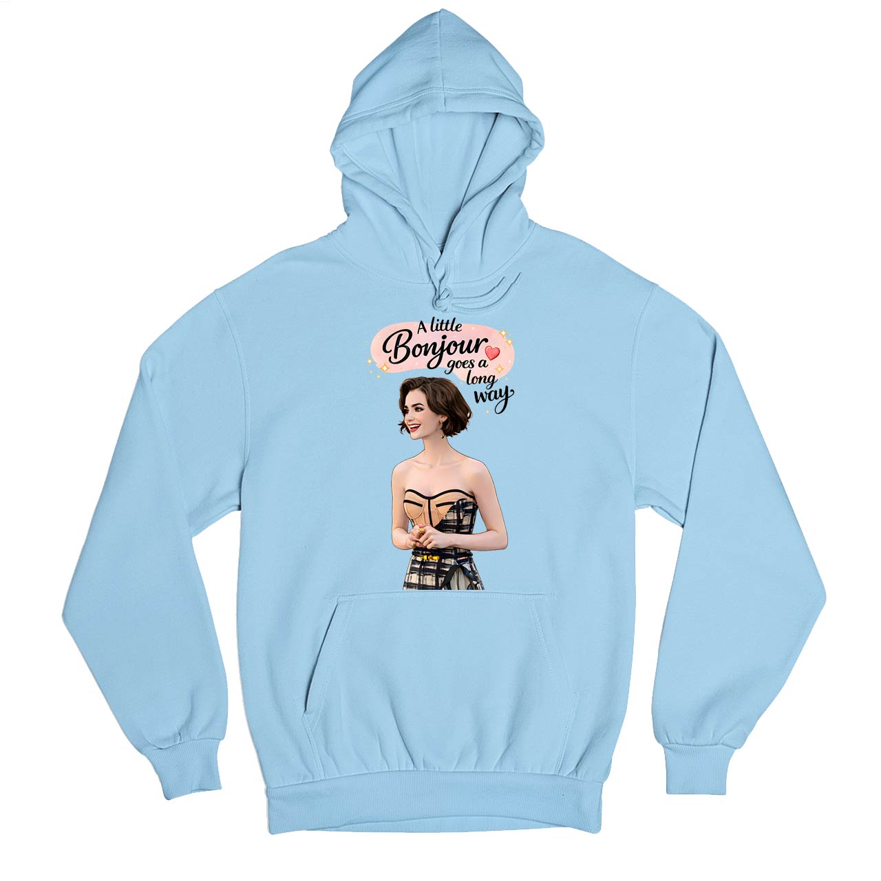 emily in paris a little bonjour hoodie hooded sweatshirt winterwear tv & movies buy online india the banyan tee tbt men women girls boys unisex baby blue 