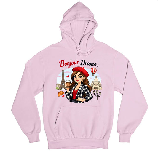 emily in paris bonjour drama hoodie hooded sweatshirt winterwear tv & movies buy online india the banyan tee tbt men women girls boys unisex baby pink 