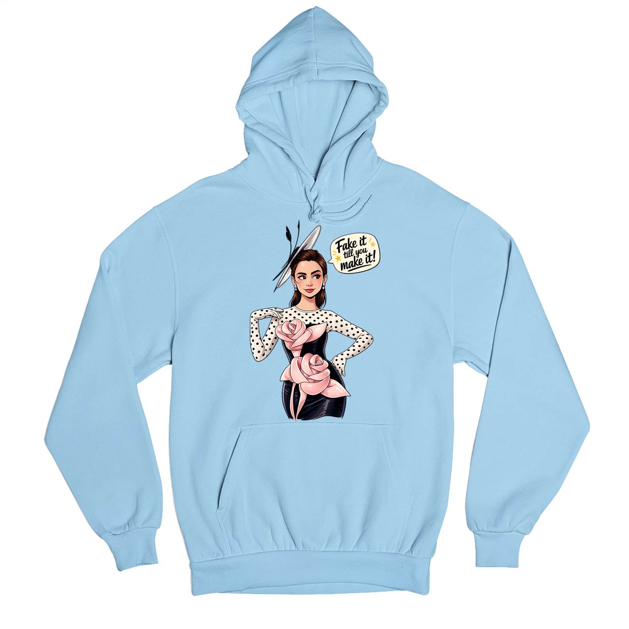 emily in paris fake it till you make it hoodie hooded sweatshirt winterwear tv & movies buy online india the banyan tee tbt men women girls boys unisex baby blue 