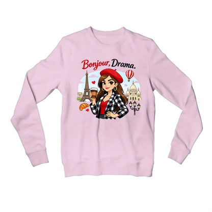 emily in paris bonjour drama sweatshirt upper winterwear tv & movies buy online india the banyan tee tbt men women girls boys unisex baby pink 