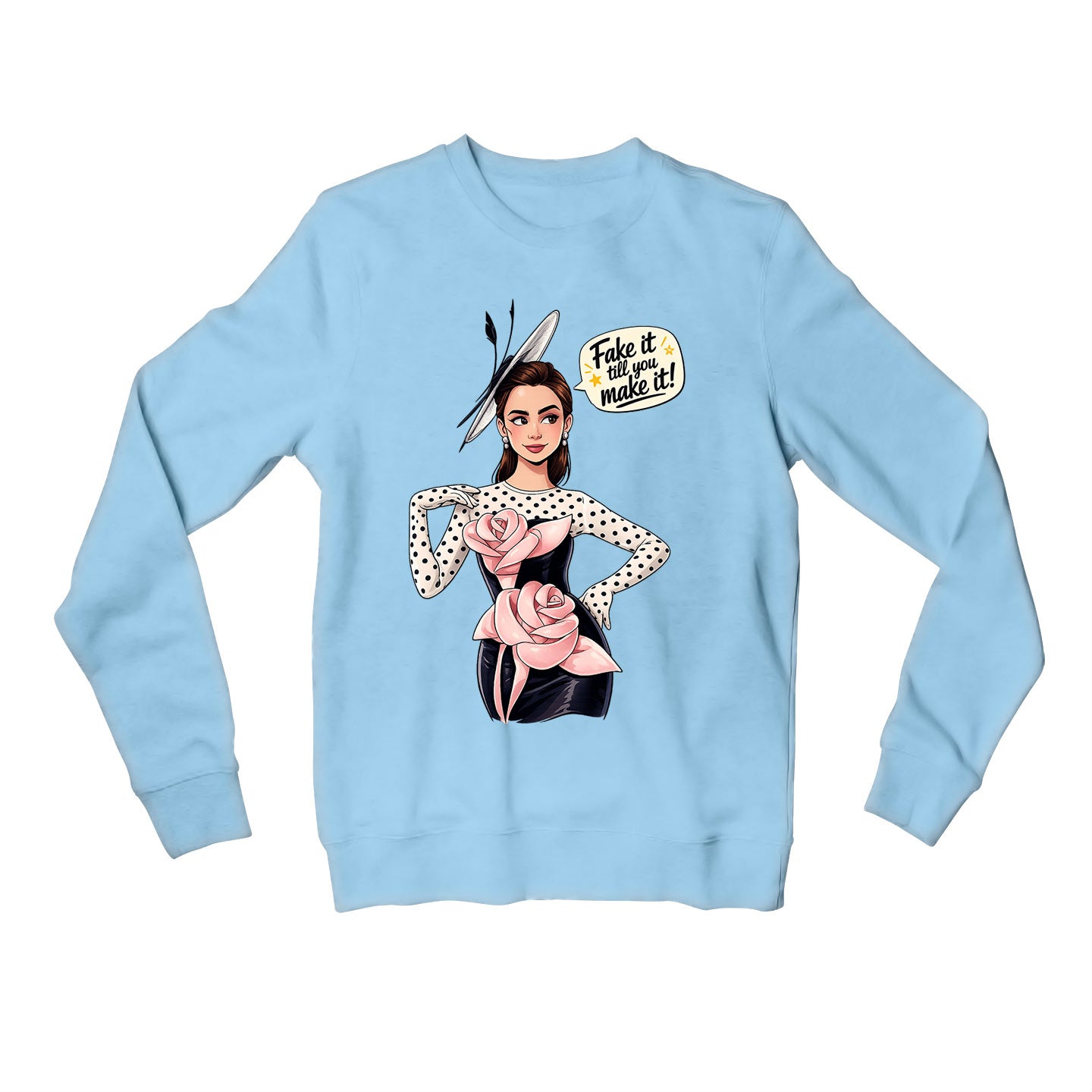 emily in paris fake it till you make it sweatshirt upper winterwear tv & movies buy online india the banyan tee tbt men women girls boys unisex baby blue 