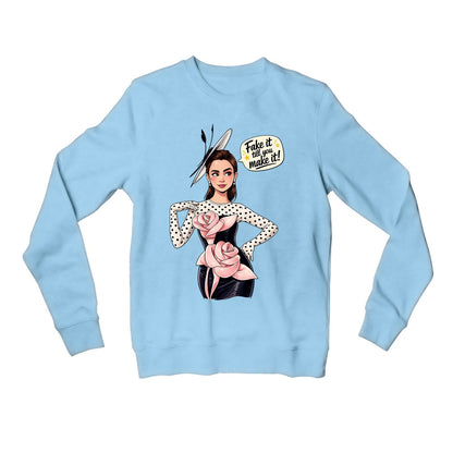 emily in paris fake it till you make it sweatshirt upper winterwear tv & movies buy online india the banyan tee tbt men women girls boys unisex baby blue 