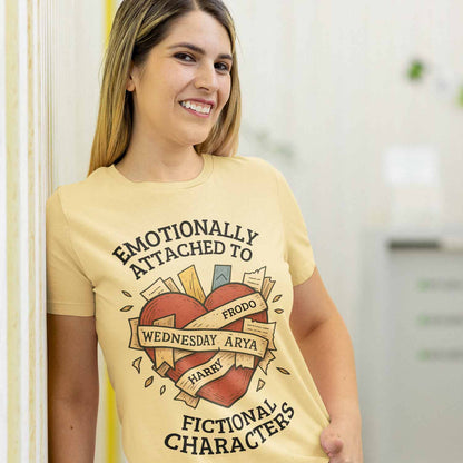 graphic emotionally attached to fictional characters t-shirt printed graphic stylish buy online india the banyan tee tbt men women girls boys unisex beige 