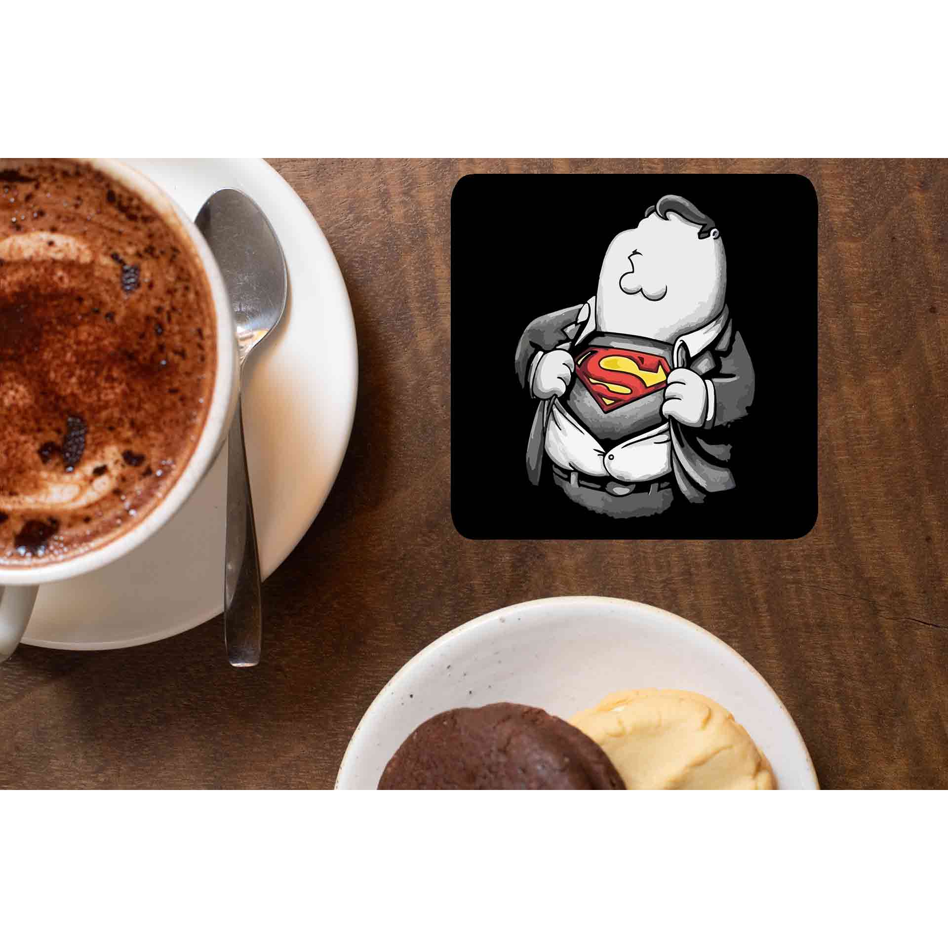 family guy super guy coasters wooden table cups indian tv & movies buy online india the banyan tee tbt men women girls boys unisex  - peter griffin