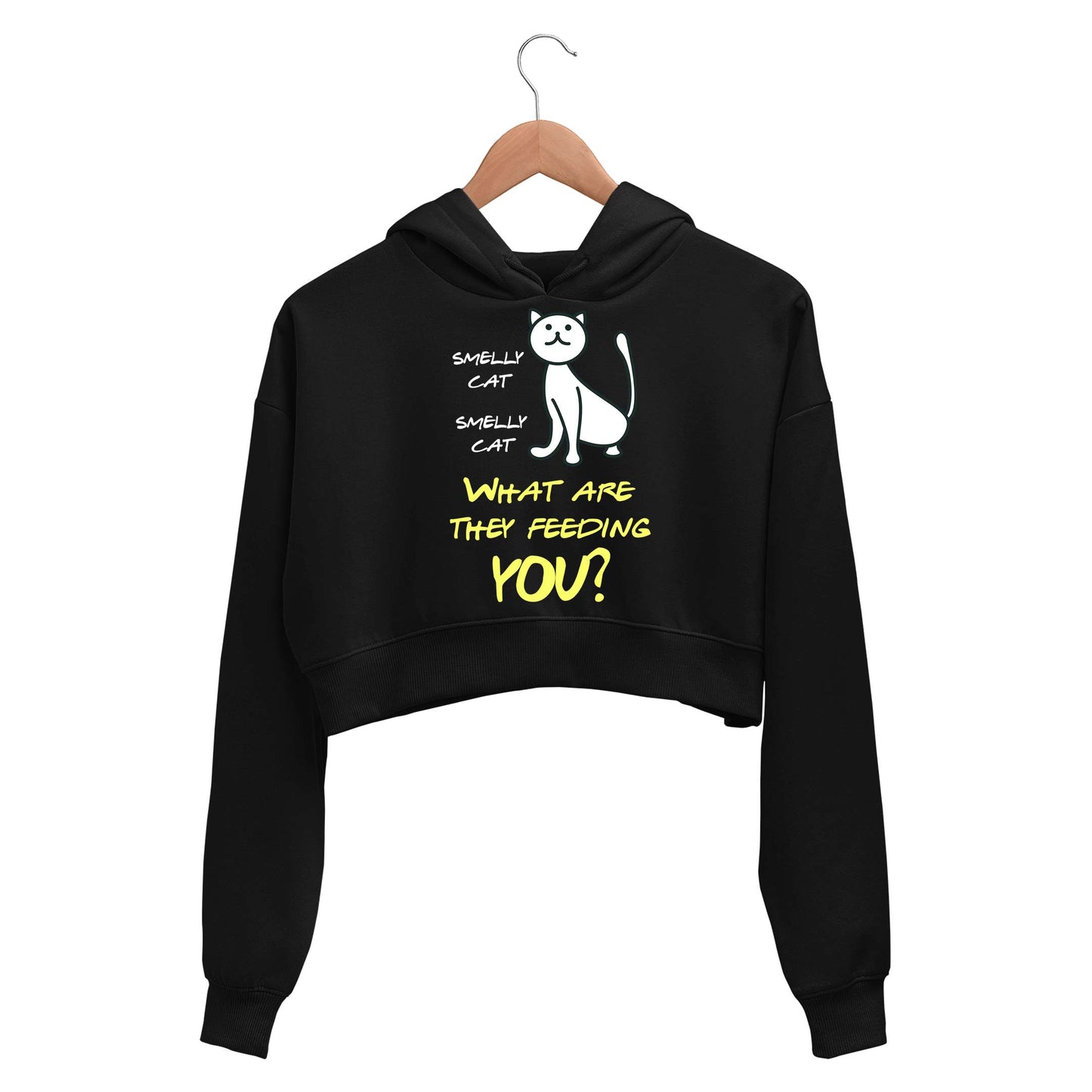 f.r.i.e.n.d.s smelly cat crop hoodie hooded sweatshirt upper winterwear tv & movies buy online india the banyan tee tbt men women girls boys unisex black