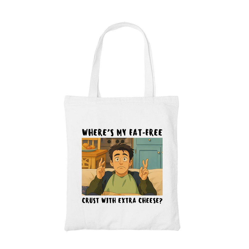 friends joey's fat free pizza tote bag hand printed cotton women men unisex