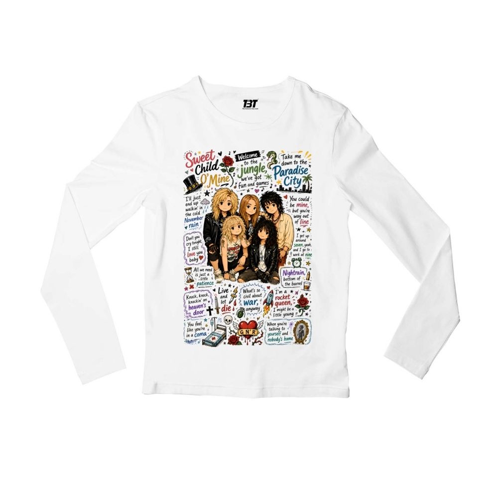 guns n' roses appetite for doodles full sleeves long sleeves music band buy online india the banyan tee tbt men women girls boys unisex white 