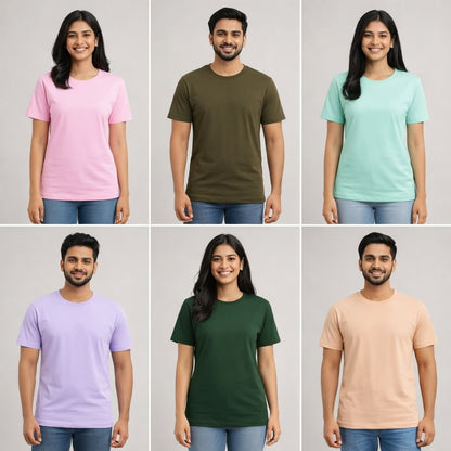 Garden Party Combo Pack Of 6 Multicolor combo Premium cotton T-shirt unisex tees half sleeve crew neck regular fit T-shirt colors available Baby Pink Olive Mint Lavender Green Peach t shirt combo