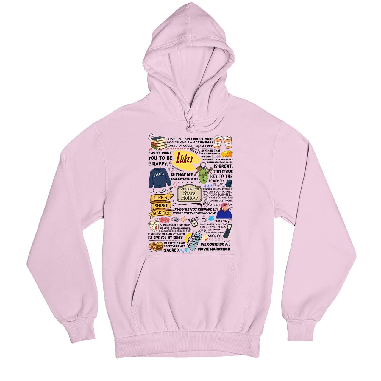 gilmore girls stars hollow doodle hoodie hooded sweatshirt winterwear tv & movies buy online india the banyan tee tbt men women girls boys unisex baby pink