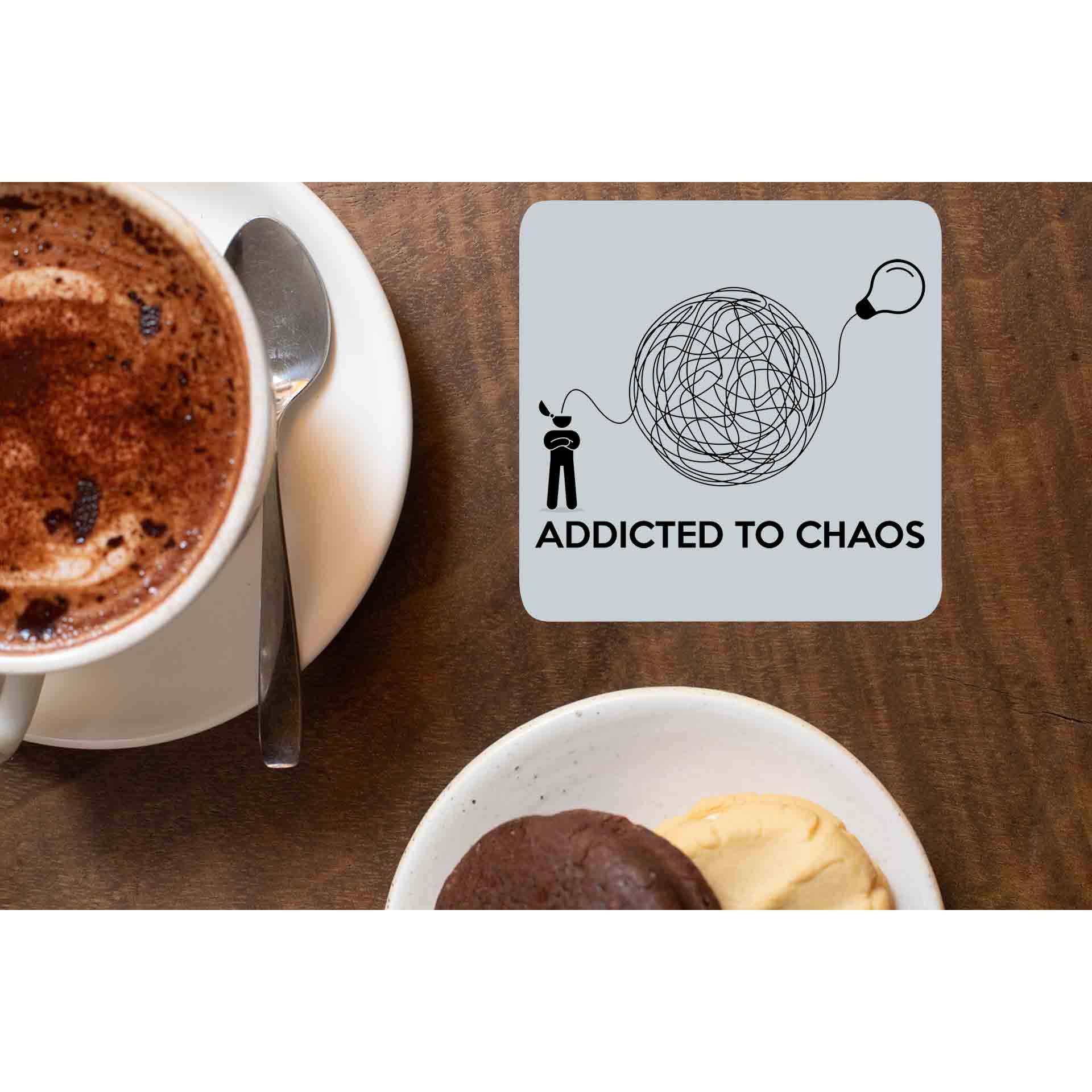 printed addicted to chaos coasters wooden table cups indian printed graphic stylish buy online india the banyan tee tbt men women girls boys unisex