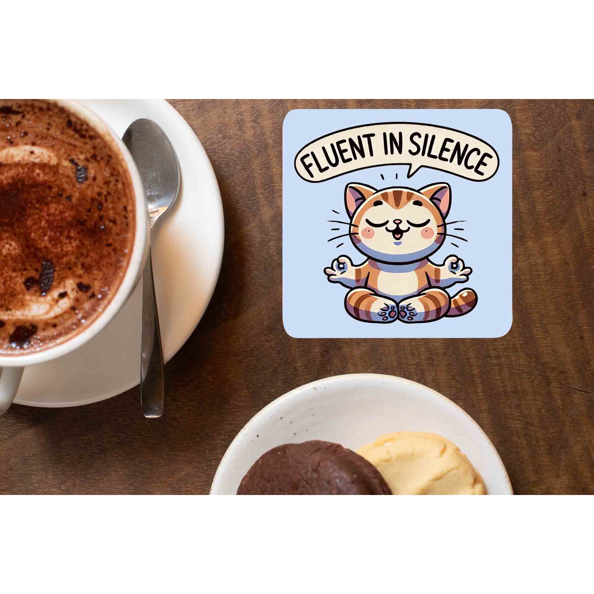 printed fluent in silence coasters wooden table cups indian printed graphic stylish buy online india the banyan tee tbt men women girls boys unisex