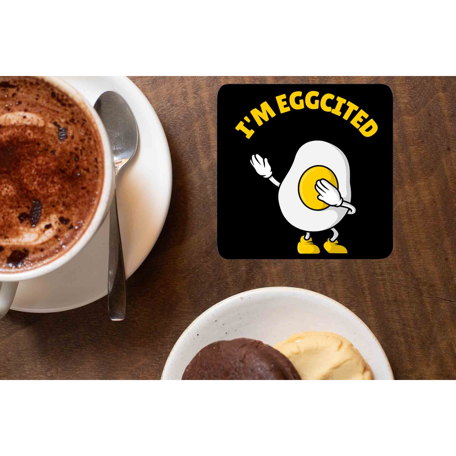 printed eggcited coasters wooden table cups indian printed graphic stylish buy online india the banyan tee tbt men women girls boys unisex