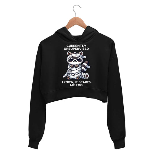 printed currently unsupervised crop hoodie hooded sweatshirt upper winterwear printed graphic stylish buy online india the banyan tee tbt men women girls boys unisex black 
