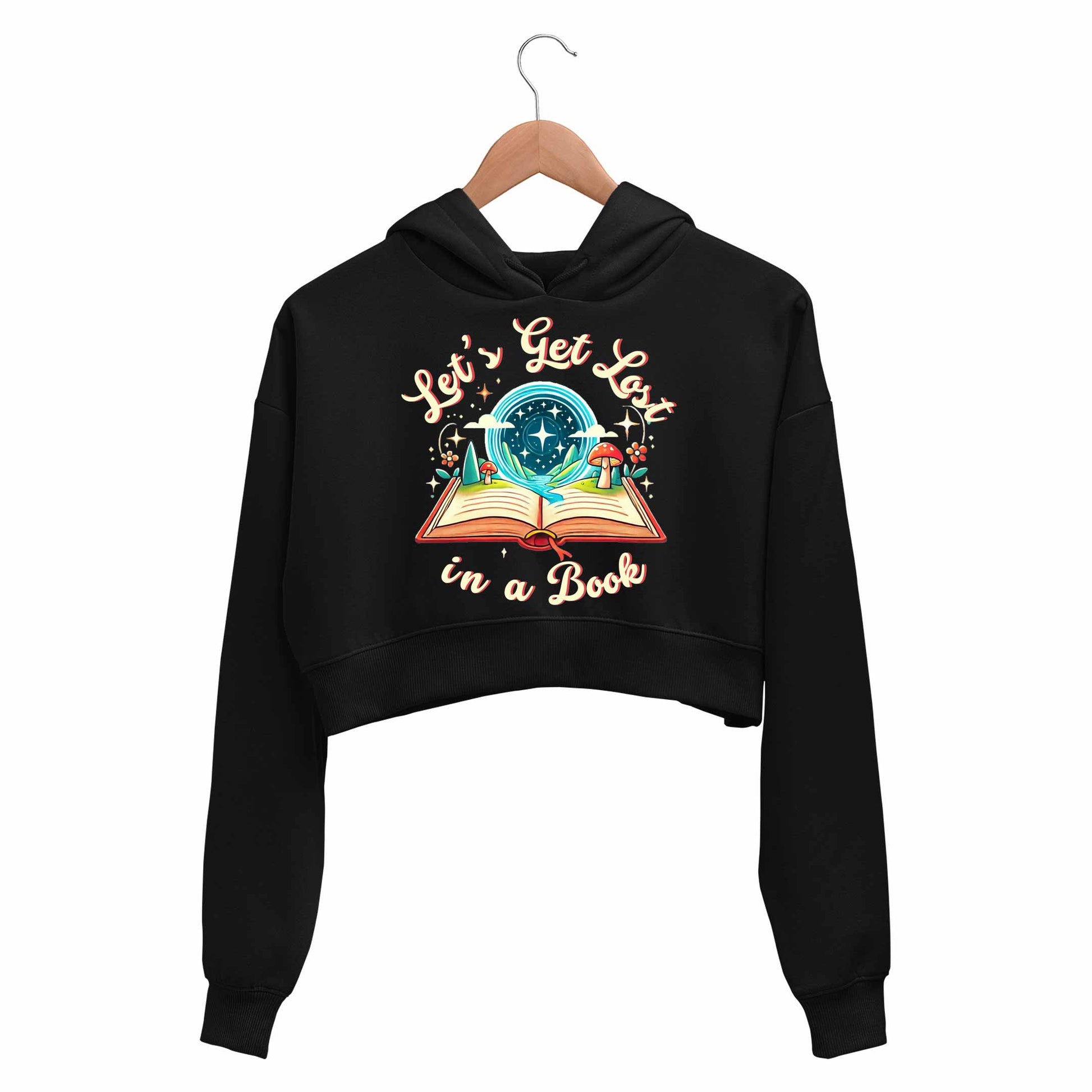 printed let's get lost crop hoodie hooded sweatshirt upper winterwear printed graphic stylish buy online india the banyan tee tbt men women girls boys unisex black 