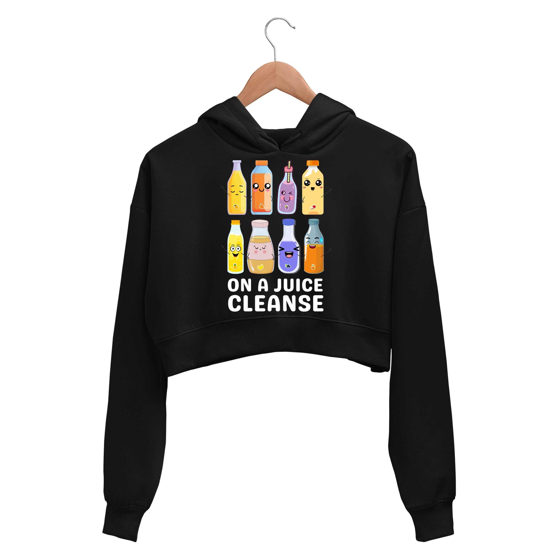 printed on a juice cleanse crop hoodie hooded sweatshirt upper winterwear printed graphic stylish buy online india the banyan tee tbt men women girls boys unisex black 