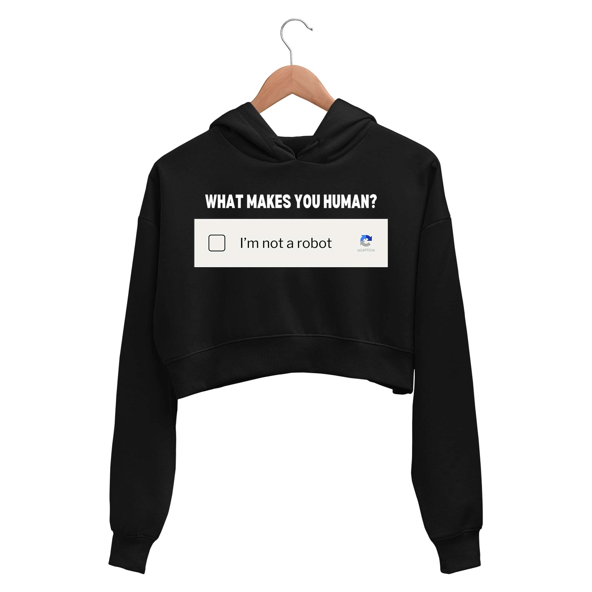 printed what makes you human crop hoodie hooded sweatshirt upper winterwear printed graphic stylish buy online india the banyan tee tbt men women girls boys unisex black 