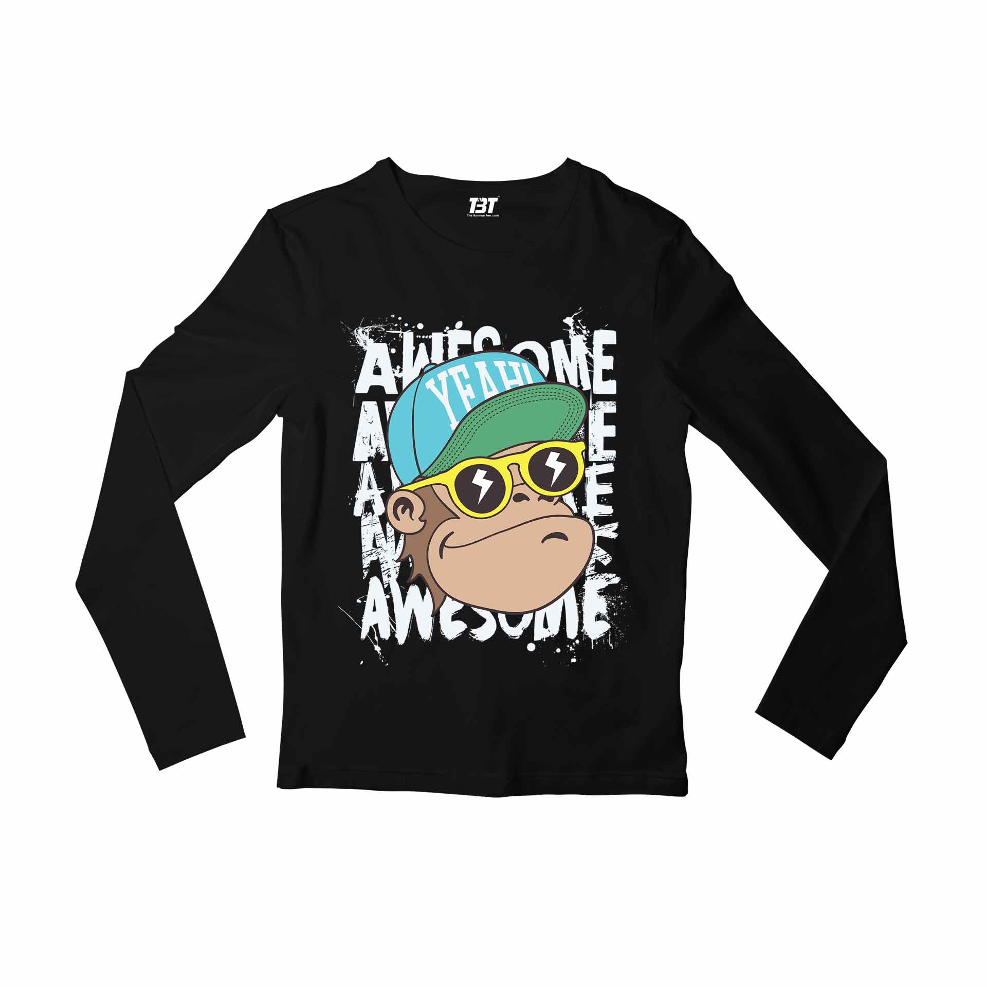 printed awesome chimp full sleeves long sleeves printed graphic stylish buy online india the banyan tee tbt men women girls boys unisex black