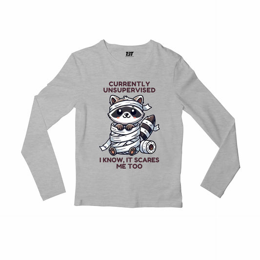 printed currently unsupervised full sleeves long sleeves printed graphic stylish buy online india the banyan tee tbt men women girls boys unisex gray