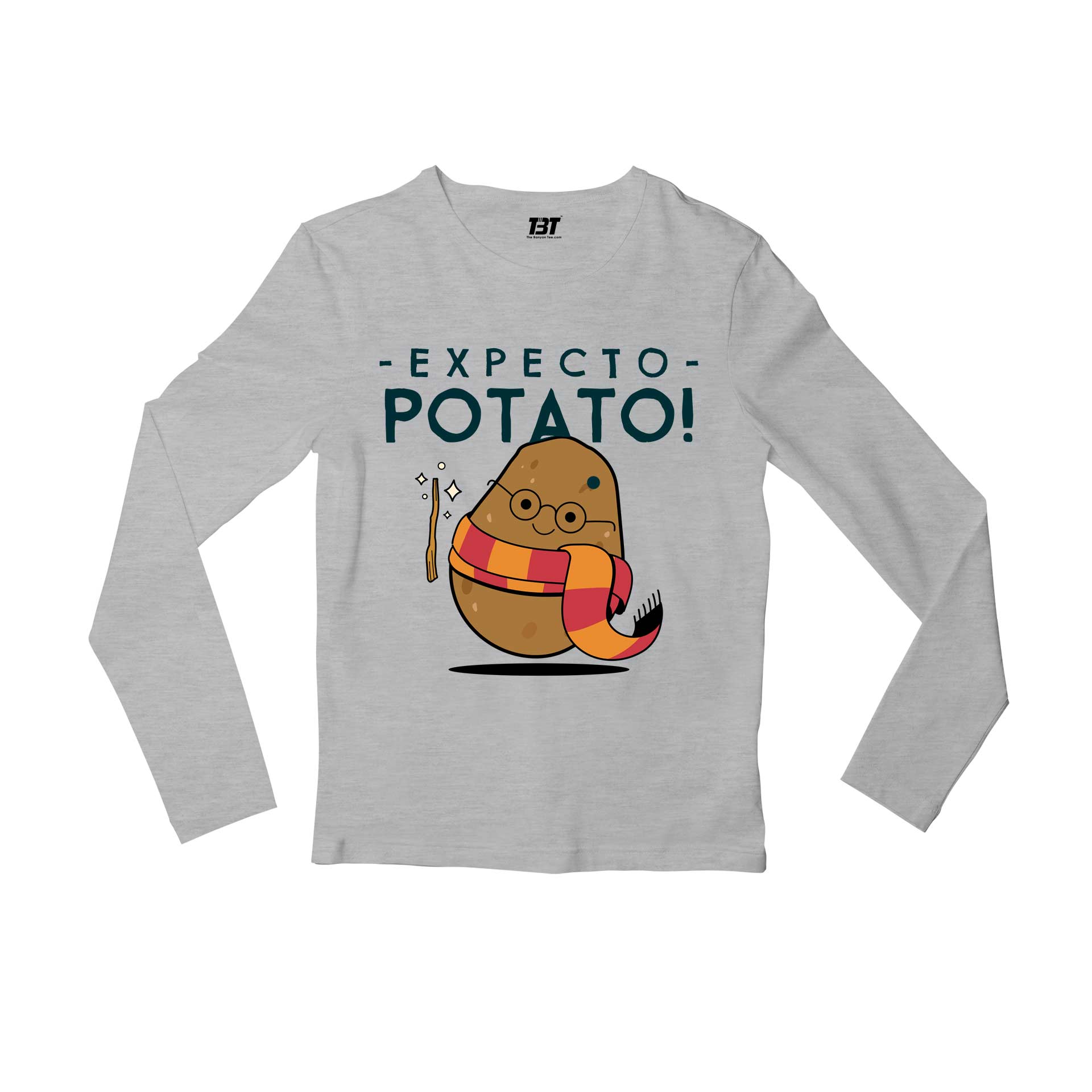 printed expecto potato full sleeves long sleeves printed graphic stylish buy online india the banyan tee tbt men women girls boys unisex gray
