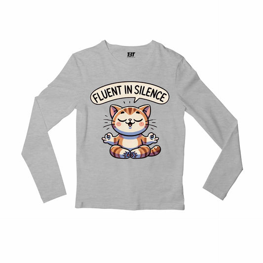printed fluent in silence full sleeves long sleeves printed graphic stylish buy online india the banyan tee tbt men women girls boys unisex gray