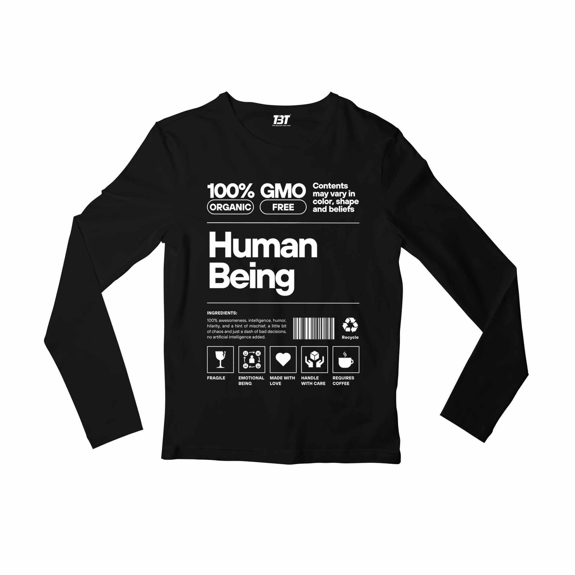 printed human being full sleeves long sleeves printed graphic stylish buy online india the banyan tee tbt men women girls boys unisex black