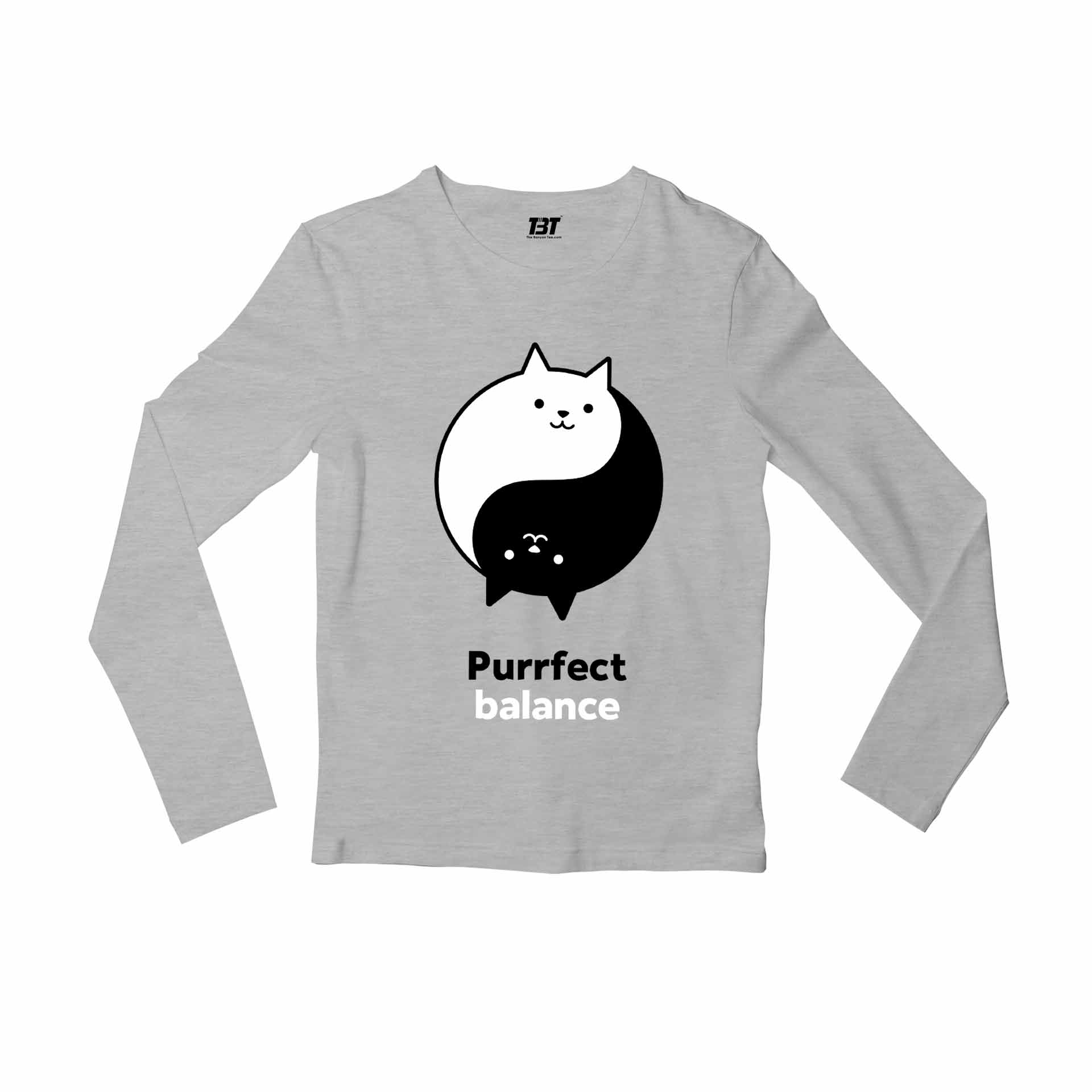 printed purrfect balance full sleeves long sleeves printed graphic stylish buy online india the banyan tee tbt men women girls boys unisex gray