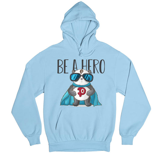 printed be a hero hoodie hooded sweatshirt winterwear printed graphic stylish buy online india the banyan tee tbt men women girls boys unisex baby blue