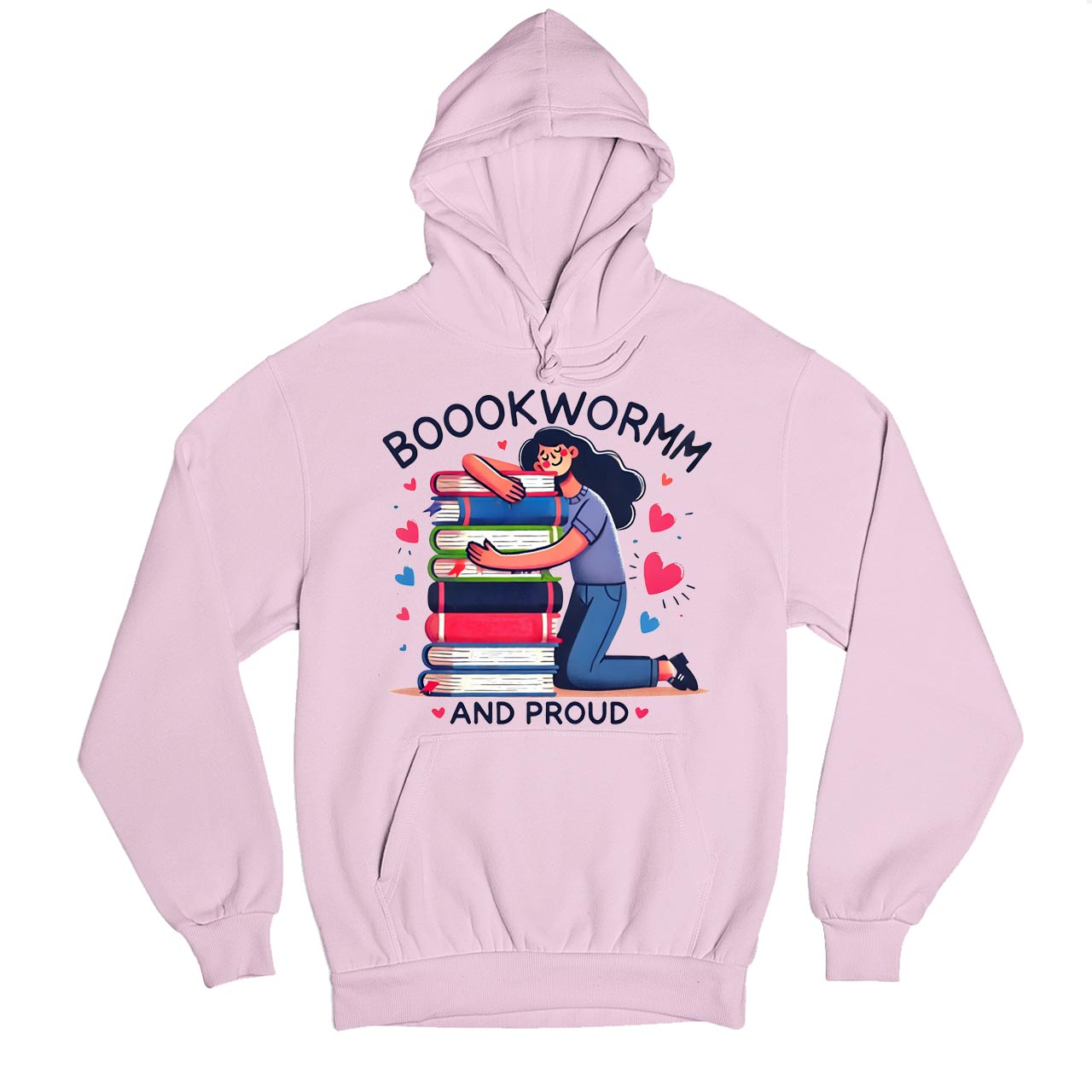 printed bookworm and proud hoodie hooded sweatshirt winterwear printed graphic stylish buy online india the banyan tee tbt men women girls boys unisex baby pink