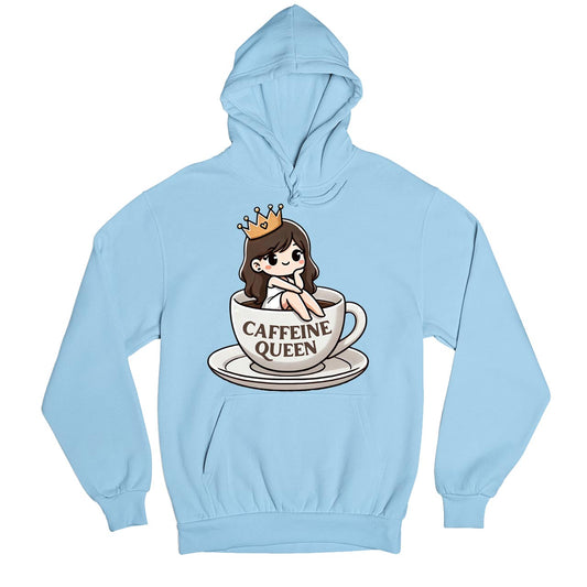 printed caffeine queen hoodie hooded sweatshirt winterwear printed graphic stylish buy online india the banyan tee tbt men women girls boys unisex baby blue