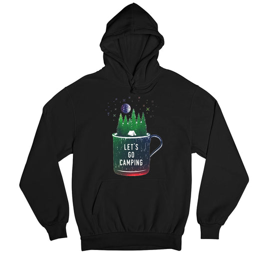 printed let's go camping hoodie hooded sweatshirt winterwear printed graphic stylish buy online india the banyan tee tbt men women girls boys unisex black