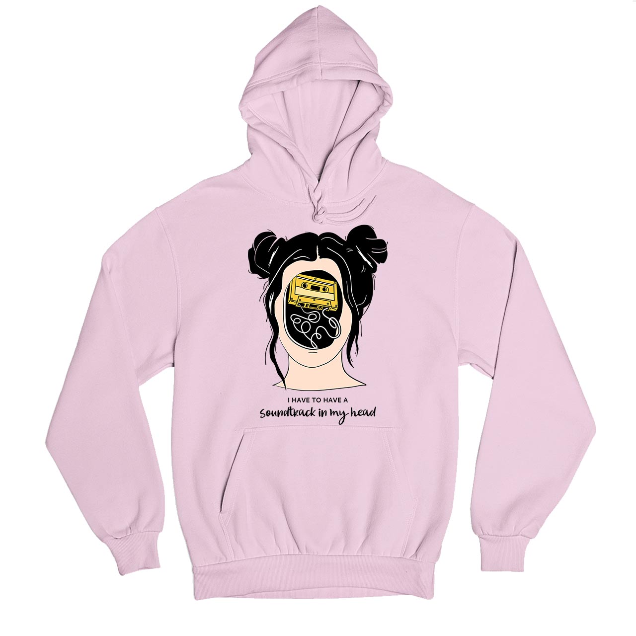 printed soundtrack in my head hoodie hooded sweatshirt winterwear printed graphic stylish buy online india the banyan tee tbt men women girls boys unisex baby pink