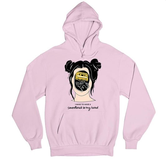 printed soundtrack in my head hoodie hooded sweatshirt winterwear printed graphic stylish buy online india the banyan tee tbt men women girls boys unisex baby pink