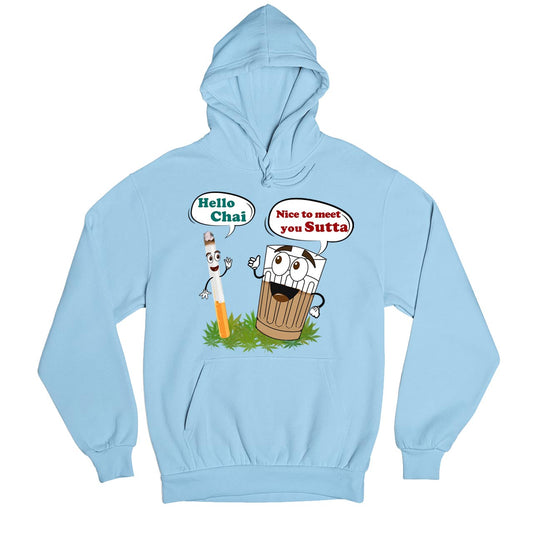 printed chai sutta hoodie hooded sweatshirt winterwear printed graphic stylish buy online india the banyan tee tbt men women girls boys unisex baby blue