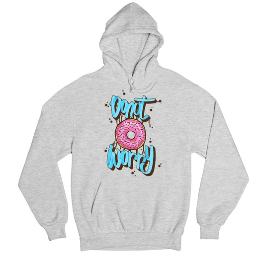 printed donut worry hoodie hooded sweatshirt winterwear printed graphic stylish buy online india the banyan tee tbt men women girls boys unisex gray